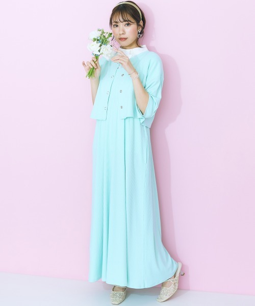 marun（マルン）の「＜大きいサイズ＞ スタンドカラーフレアブラウス marun（シャツ/ブラウス・レディース・ピンクベージュ/サックスブルー/オフホワイト・4L/5L/L/LL/3L）」の14枚目の写真