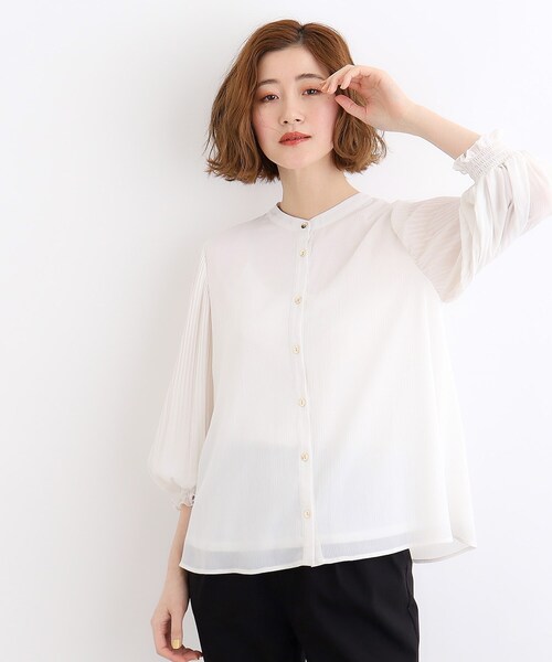 grove(グローブ)の「◆前後2WAY楊柳シャーリングブラウス(シャツ/ブラウス・レディース・オフホワイト/ブラック/イエロー系その他・03/02/01/04/05)」の1枚目の写真