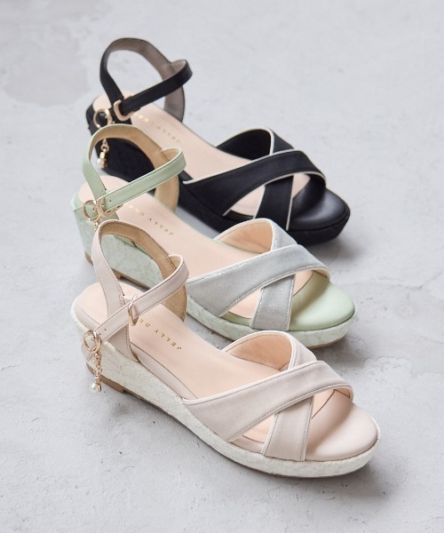 JELLY BEANS（ジェリービーンズ）の「2WAYチャーム付きストラップウエッジサンダル<ふわさら>(204-32969)JELLY BEANS(ジェリービーンズ)（サンダル・レディース・ライトグリーン/ブラック/ライトベージュ・L/M/S/SS/LL）」の18枚目の写真