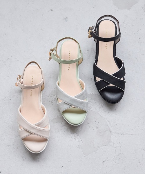 JELLY BEANS（ジェリービーンズ）の「2WAYチャーム付きストラップウエッジサンダル<ふわさら>(204-32969)JELLY BEANS(ジェリービーンズ)（サンダル・レディース・ライトグリーン/ブラック/ライトベージュ・L/M/S/SS/LL）」の19枚目の写真