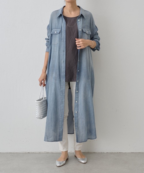 BEARDSLEY（ビアズリー）の「【BEARDSLEY】2WAYシフォンデニムシャツワンピース（シャツワンピース・レディース・ブルー・FREE）」の2枚目の写真