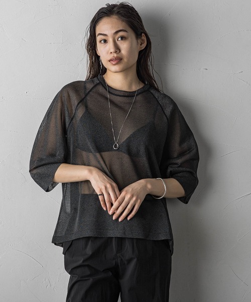 MAYSON GREY(メイソングレイ)の「シアーニットプルオーバー(ニット/セーター・レディース・グリーン/オフホワイト/ブラック・M)」の13枚目の写真
