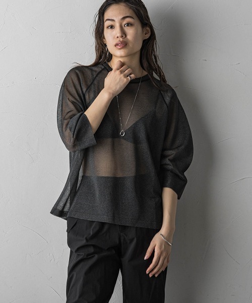MAYSON GREY(メイソングレイ)の「シアーニットプルオーバー(ニット/セーター・レディース・グリーン/オフホワイト/ブラック・M)」の12枚目の写真