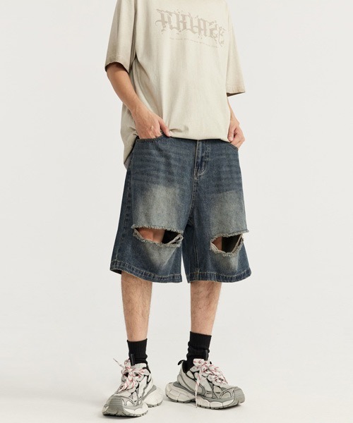 HUMAN MADE リラックス デニム ハーフパンツ ダメージ加工 HUMAN MADE リラックス デニム ハーフパンツ ダメージ加工-公式