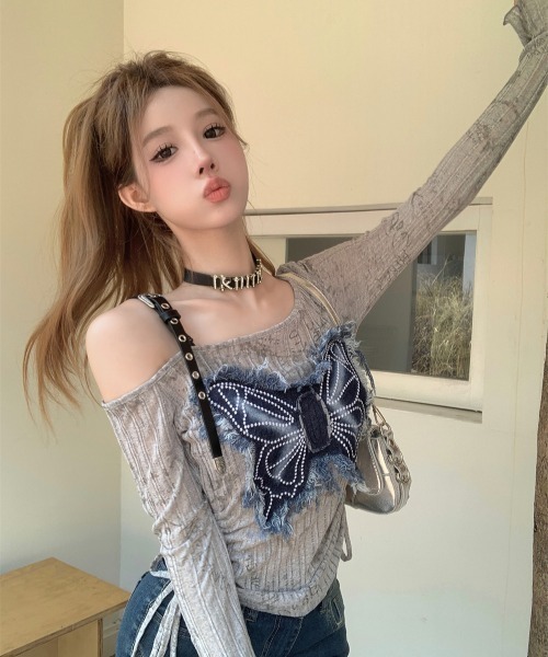 .KOM（ドットコム）の「A'GEM/9 × .kom 『.KOM/ドットケーオーエム』 バタフライデザイントップス（その他トップス・レディース・グレー・S/M）」の6枚目の写真