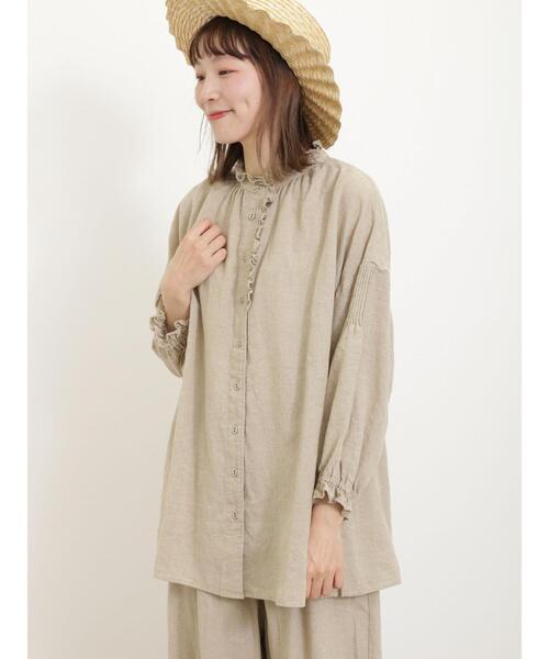 Samansa Mos2（サマンサ モスモス）の「【イージーケア】柄アソートリネン混フリルチュニック（シャツ/ブラウス・レディース・グリーン/ベージュ/チャコールグレー/ブラック/ラベンダー・F）」の10枚目の写真