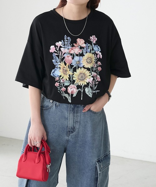BONLECILL(ボンルシール)の「ヴィンテージフラワープリント BIGTEE(Tシャツ/カットソー・レディース・オートミール/オフホワイト/ブラック・FREE)」の5枚目の写真