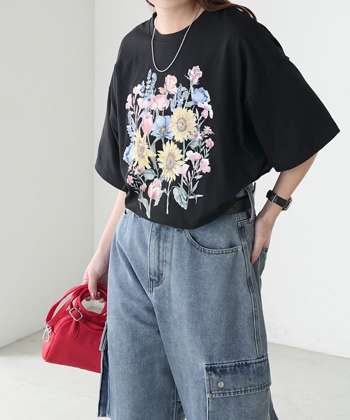 BONLECILL(ボンルシール)の「ヴィンテージフラワープリント BIGTEE(Tシャツ/カットソー・レディース・オートミール/オフホワイト/ブラック・FREE)」の6枚目の写真