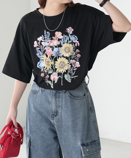 BONLECILL(ボンルシール)の「ヴィンテージフラワープリント BIGTEE(Tシャツ/カットソー・レディース・オートミール/オフホワイト/ブラック・FREE)」の11枚目の写真