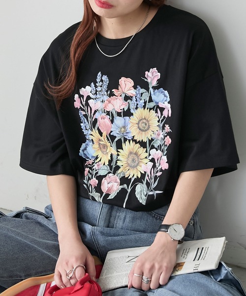 BONLECILL(ボンルシール)の「ヴィンテージフラワープリント BIGTEE(Tシャツ/カットソー・レディース・オートミール/オフホワイト/ブラック・FREE)」の13枚目の写真