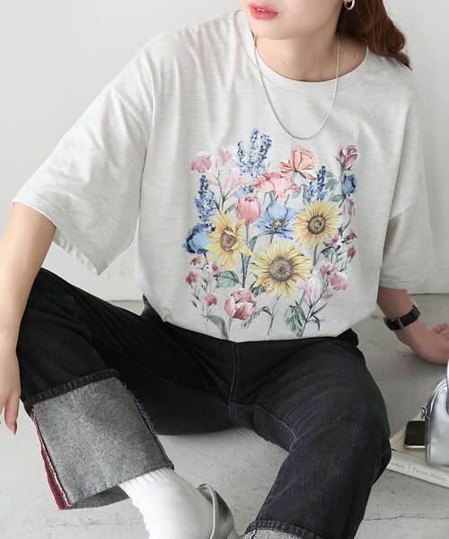 BONLECILL(ボンルシール)の「ヴィンテージフラワープリント BIGTEE(Tシャツ/カットソー・レディース・オートミール/オフホワイト/ブラック・FREE)」の14枚目の写真