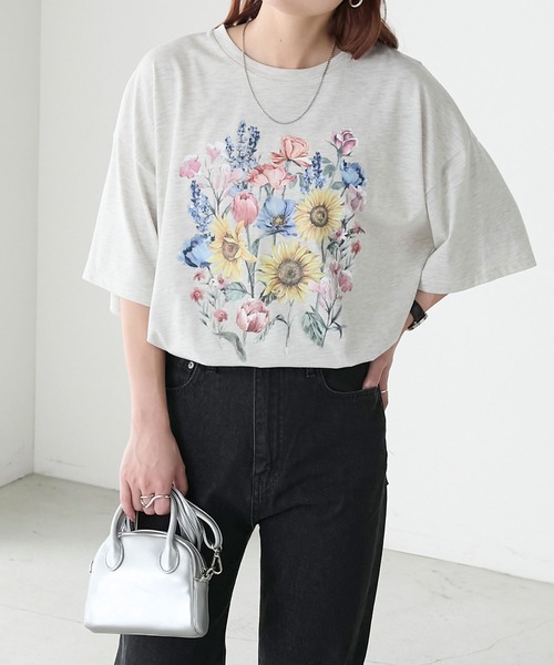 BONLECILL(ボンルシール)の「ヴィンテージフラワープリント BIGTEE(Tシャツ/カットソー・レディース・オートミール/オフホワイト/ブラック・FREE)」の15枚目の写真