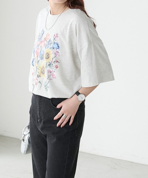 BONLECILL(ボンルシール)の「ヴィンテージフラワープリント BIGTEE(Tシャツ/カットソー・レディース・オートミール/オフホワイト/ブラック・FREE)」の16枚目の写真