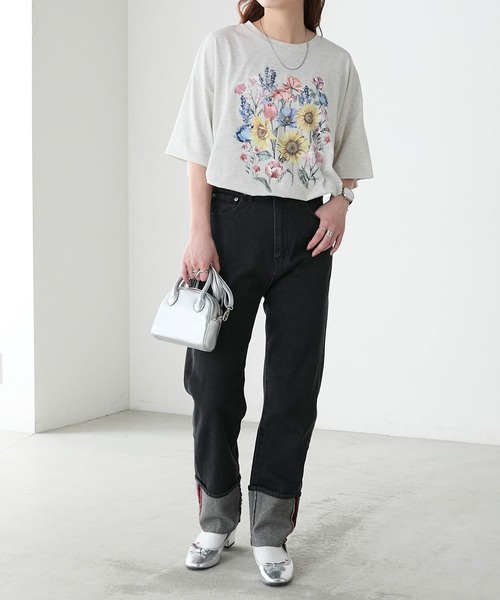 BONLECILL(ボンルシール)の「ヴィンテージフラワープリント BIGTEE(Tシャツ/カットソー・レディース・オートミール/オフホワイト/ブラック・FREE)」の19枚目の写真
