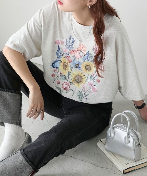 BONLECILL(ボンルシール)の「ヴィンテージフラワープリント BIGTEE(Tシャツ/カットソー・レディース・オートミール/オフホワイト/ブラック・FREE)」の21枚目の写真