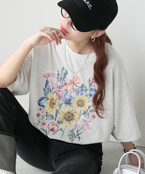 BONLECILL(ボンルシール)の「ヴィンテージフラワープリント BIGTEE(Tシャツ/カットソー・レディース・オートミール/オフホワイト/ブラック・FREE)」の22枚目の写真