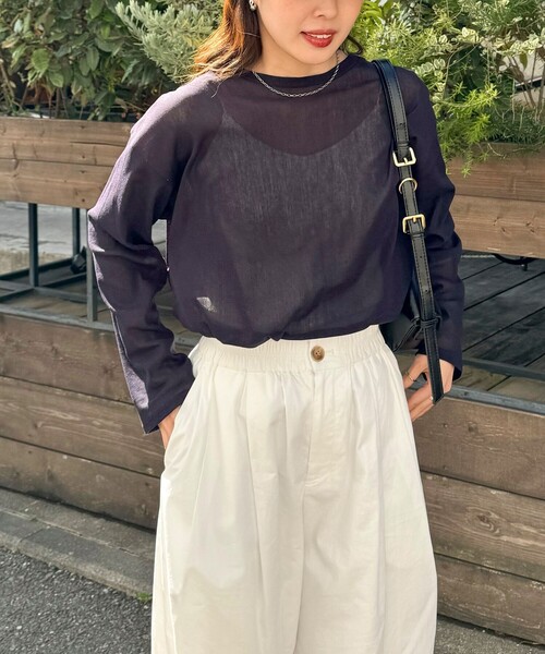 fredy emue(フレディエミュ)の「コットンチュールルーズロンT(Tシャツ/カットソー・レディース・オフホワイト/ダークネイビー/ライトグレー・38)」の19枚目の写真