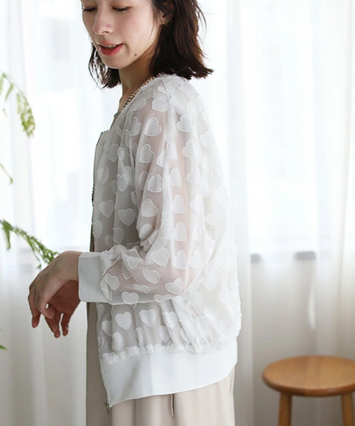 REAL CUBE（リアルキューブ）の「ハートシアーブルゾン（ブルゾン・レディース・オフホワイト/ブラック・FREE）」の5枚目の写真