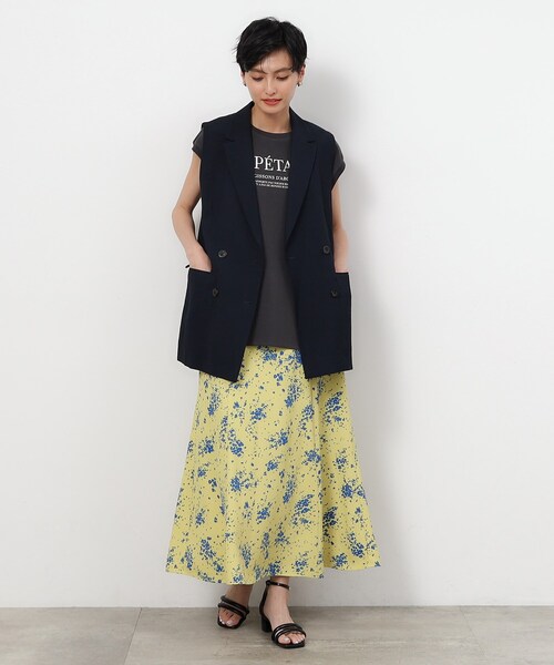 OPAQUE.CLIP（オペークドットクリップ）の「◆フラワープリント ナローフレアスカート【洗濯機洗い可/イージーケア】（スカート・レディース・イエロー系/ホワイト系3・40/38/42）」の8枚目の写真
