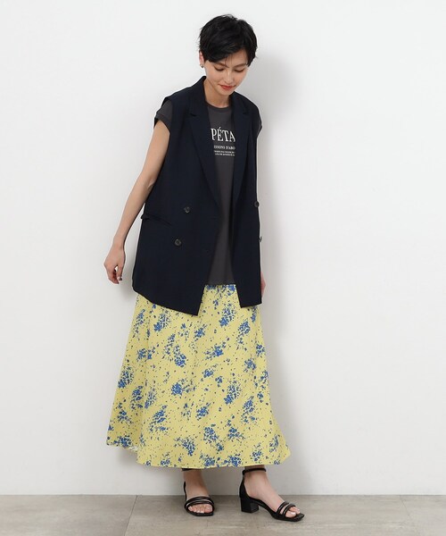 OPAQUE.CLIP（オペークドットクリップ）の「◆フラワープリント ナローフレアスカート【洗濯機洗い可/イージーケア】（スカート・レディース・イエロー系/ホワイト系3・40/38/42）」の9枚目の写真