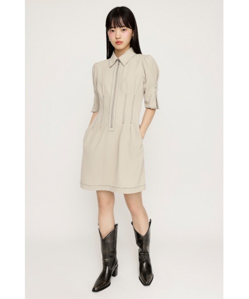SLY（スライ）の「FRONT ZIP TUCK S/OP フロント ジップ タック ショートワンピース（ワンピース・レディース・ブラック/アイボリー・2/1）」の3枚目の写真