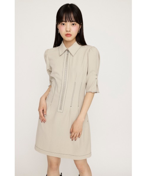 未使用級✨フォクシー　ワンピース　ノースリーブ　フロントジップ　バルーン　伸縮 FOXEY - フォクシー 日本製 ノースリーブ バルーン ワンピース