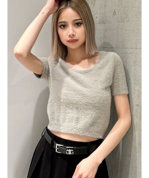 GYDA（ジェイダ）の「シャギーハーフスリーブニットトップス（ニット/セーター・レディース・ベージュ/オフホワイト/ピンク/シルバー・FREE）」の2枚目の写真