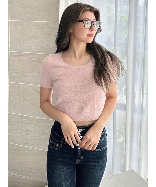 GYDA（ジェイダ）の「シャギーハーフスリーブニットトップス（ニット/セーター・レディース・ベージュ/オフホワイト/ピンク/シルバー・FREE）」の3枚目の写真