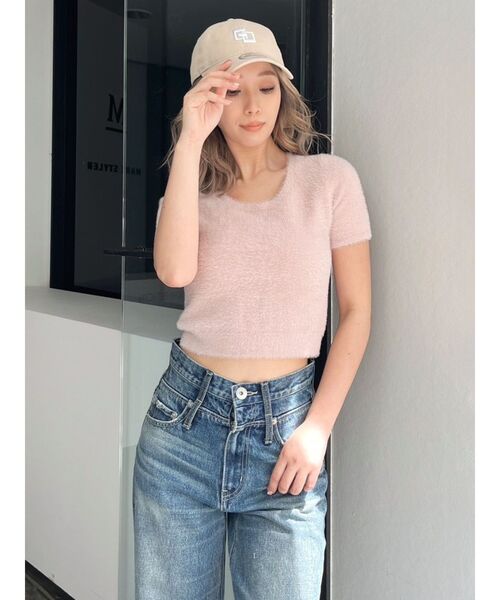 GYDA（ジェイダ）の「シャギーハーフスリーブニットトップス（ニット/セーター・レディース・ベージュ/オフホワイト/ピンク/シルバー・FREE）」の12枚目の写真