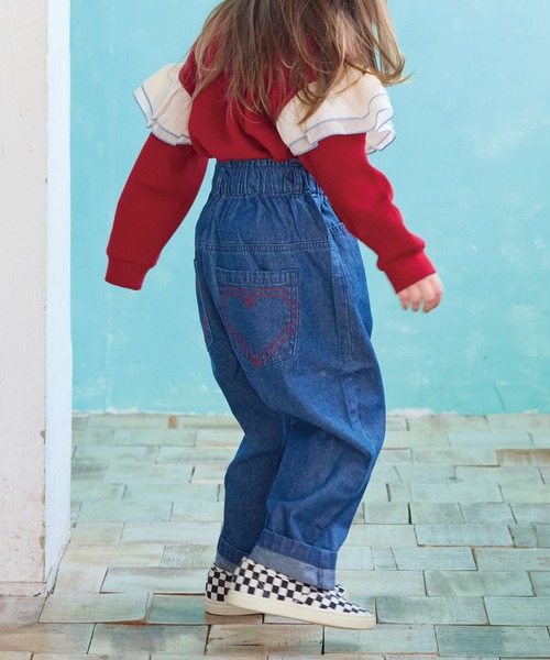 Life Support Products（ライフサポートプロダクツ）の「ハイウエストフリルデニムパンツ（デニムパンツ・キッズ・ネイビー/ブラック・130/120/150/140/100/110/90/95/80）」の4枚目の写真