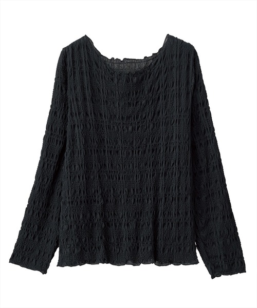 RANAN（ラナン）の「シャーリングクルーネックシアートップス（Tシャツ/カットソー・レディース・ライトベージュ/ブラック/ホワイト/ブラウン・M/L/LL）」の6枚目の写真