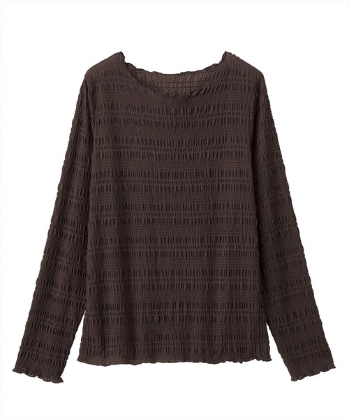 RANAN（ラナン）の「シャーリングクルーネックシアートップス（Tシャツ/カットソー・レディース・ライトベージュ/ブラック/ホワイト/ブラウン・M/L/LL）」の7枚目の写真