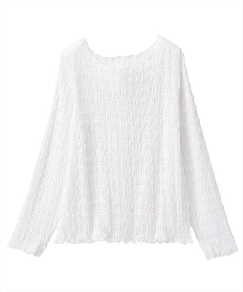 RANAN（ラナン）の「シャーリングクルーネックシアートップス（Tシャツ/カットソー・レディース・ライトベージュ/ブラック/ホワイト/ブラウン・M/L/LL）」の9枚目の写真