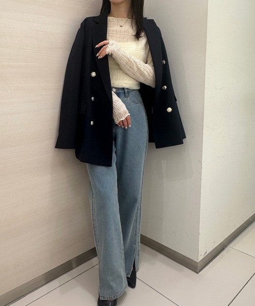 RANAN（ラナン）の「シャーリングクルーネックシアートップス（Tシャツ/カットソー・レディース・ライトベージュ/ブラック/ホワイト/ブラウン・M/L/LL）」の13枚目の写真