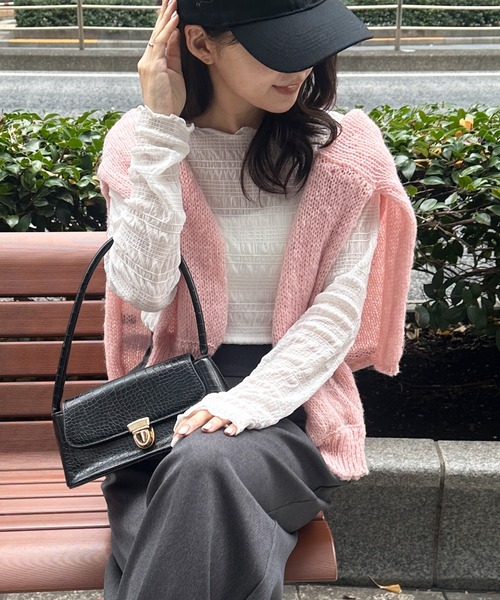 RANAN（ラナン）の「シャーリングクルーネックシアートップス（Tシャツ/カットソー・レディース・ライトベージュ/ブラック/ホワイト/ブラウン・M/L/LL）」の11枚目の写真