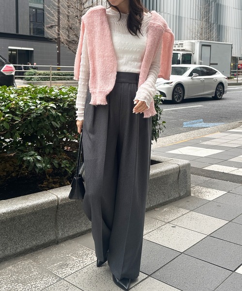 RANAN（ラナン）の「シャーリングクルーネックシアートップス（Tシャツ/カットソー・レディース・ライトベージュ/ブラック/ホワイト/ブラウン・M/L/LL）」の12枚目の写真