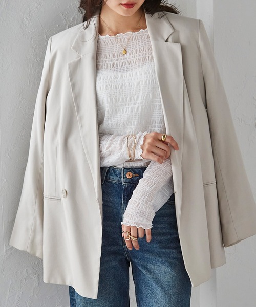 RANAN（ラナン）の「シャーリングクルーネックシアートップス（Tシャツ/カットソー・レディース・ライトベージュ/ブラック/ホワイト/ブラウン・M/L/LL）」の18枚目の写真