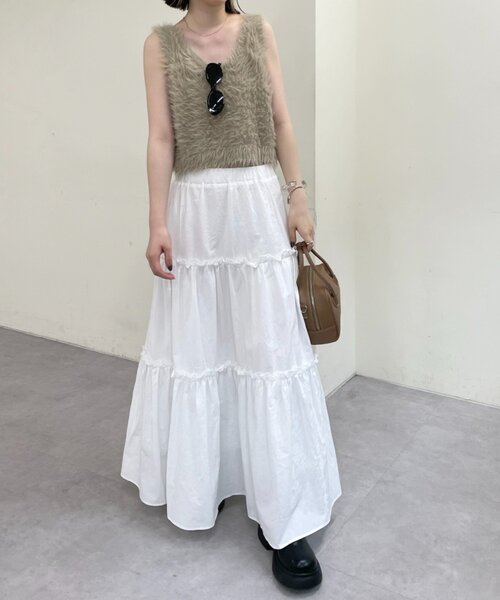 mline（エムライン）の「[mline]コットンティアードスカート（スカート・レディース・オフホワイト/ブラック・1/2）」の6枚目の写真