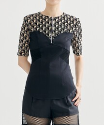 【THINGS THAT MATTER/シングス ザット マター】《STUDIOUS別注》ニューモノグラムフロッキーチュール切替トップス