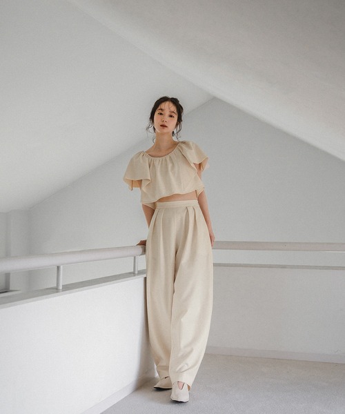 mideal（マイディール）の「linen blend frill tops / リネンブレンドフリルトップス（シャツ/ブラウス・レディース・アイボリー/ボルドー・FREE）」の11枚目の写真