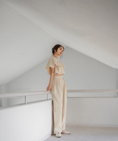 mideal（マイディール）の「linen blend frill tops / リネンブレンドフリルトップス（シャツ/ブラウス・レディース・アイボリー/ボルドー・FREE）」の10枚目の写真