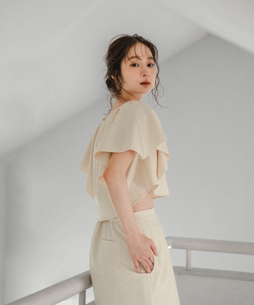 mideal（マイディール）の「linen blend frill tops / リネンブレンド