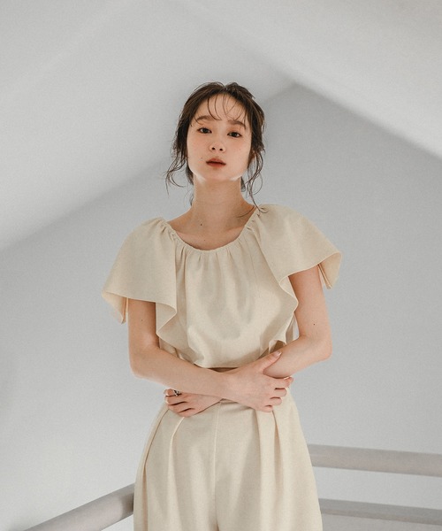 mideal（マイディール）の「linen blend frill tops / リネンブレンドフリルトップス（シャツ/ブラウス・レディース・アイボリー/ボルドー・FREE）」の6枚目の写真