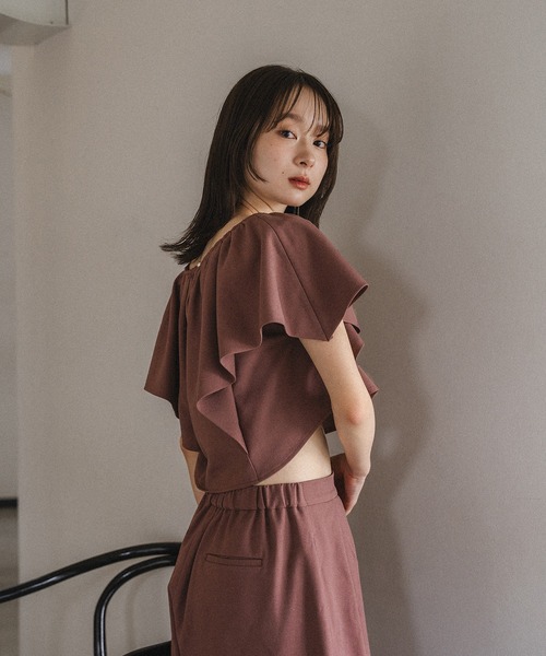 mideal（マイディール）の「linen blend frill tops / リネンブレンドフリルトップス（シャツ/ブラウス・レディース・アイボリー/ボルドー・FREE）」の12枚目の写真