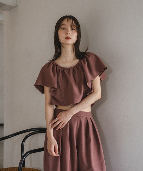 mideal（マイディール）の「linen blend frill tops / リネンブレンドフリルトップス（シャツ/ブラウス・レディース・アイボリー/ボルドー・FREE）」の3枚目の写真
