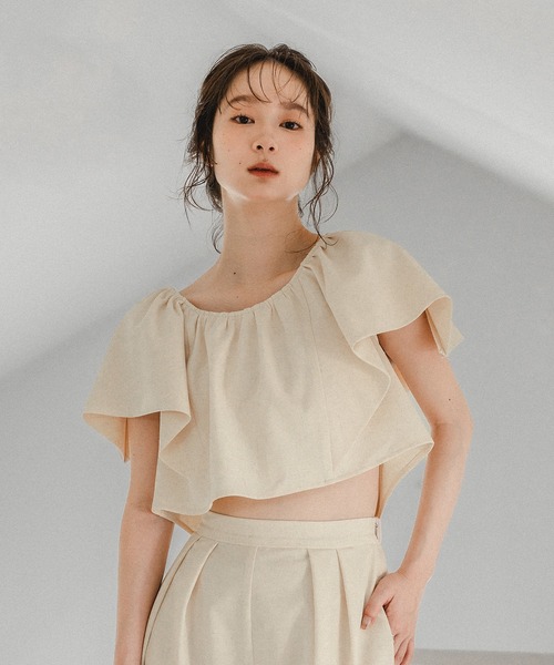 mideal（マイディール）の「linen blend frill tops / リネンブレンドフリルトップス（シャツ/ブラウス・レディース・アイボリー/ボルドー・FREE）」の21枚目の写真