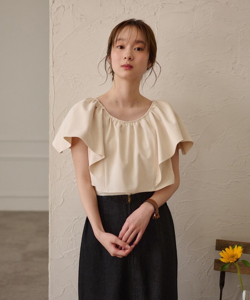 mideal（マイディール）の「linen blend frill tops / リネンブレンドフリルトップス（シャツ/ブラウス・レディース・アイボリー/ボルドー・FREE）」の17枚目の写真