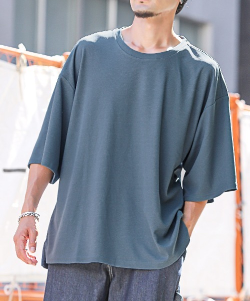 LUXSTYLE(ラグスタイル)の「ビッグシルエット無地半袖Tシャツ(Tシャツ/カットソー・メンズ・ブラック/グレイッシュベージュ/ブルーグレー/グレー/ブルー系その他/ホワイト・M/L)」の4枚目の写真