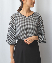 NARACAMICIE（ナラカミーチェ）の「【NARACAMICIE】千鳥シフォンナチュラルVネック半袖ブラウス（シャツ/ブラウス）」