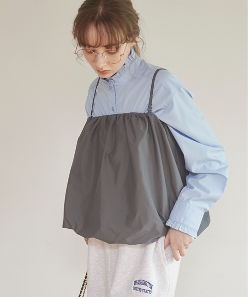 キャミソール フリンジ×エコレザー切替バルーンキャミビスチェ each alchemist キャミソール フリンジ×エコレザー切替バルーン